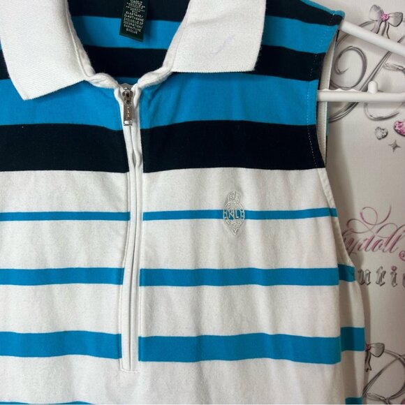 Ralph Lauren Blue and White Sleeveless Polo Shirt zip up - Picture 2 of 5